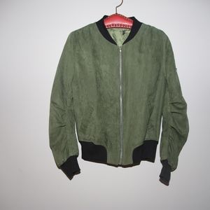 Pretty Little Thing Green Suede Bomber Jacket Sz 8